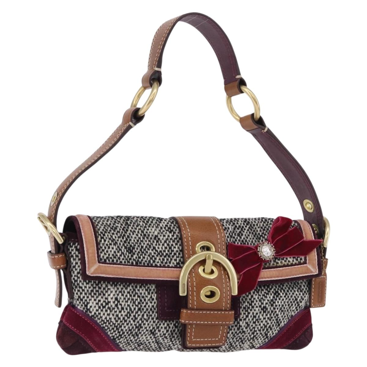 Coach Soho One Belt Hand Bag Tweed Multicolor Gold Auth am12221V