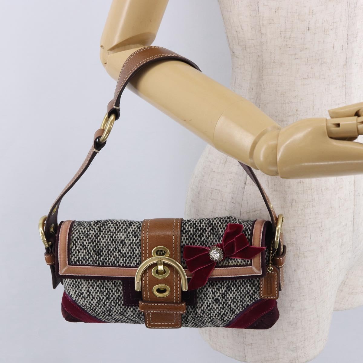 Coach Soho One Belt Hand Bag Tweed Multicolor Gold Auth am12221V