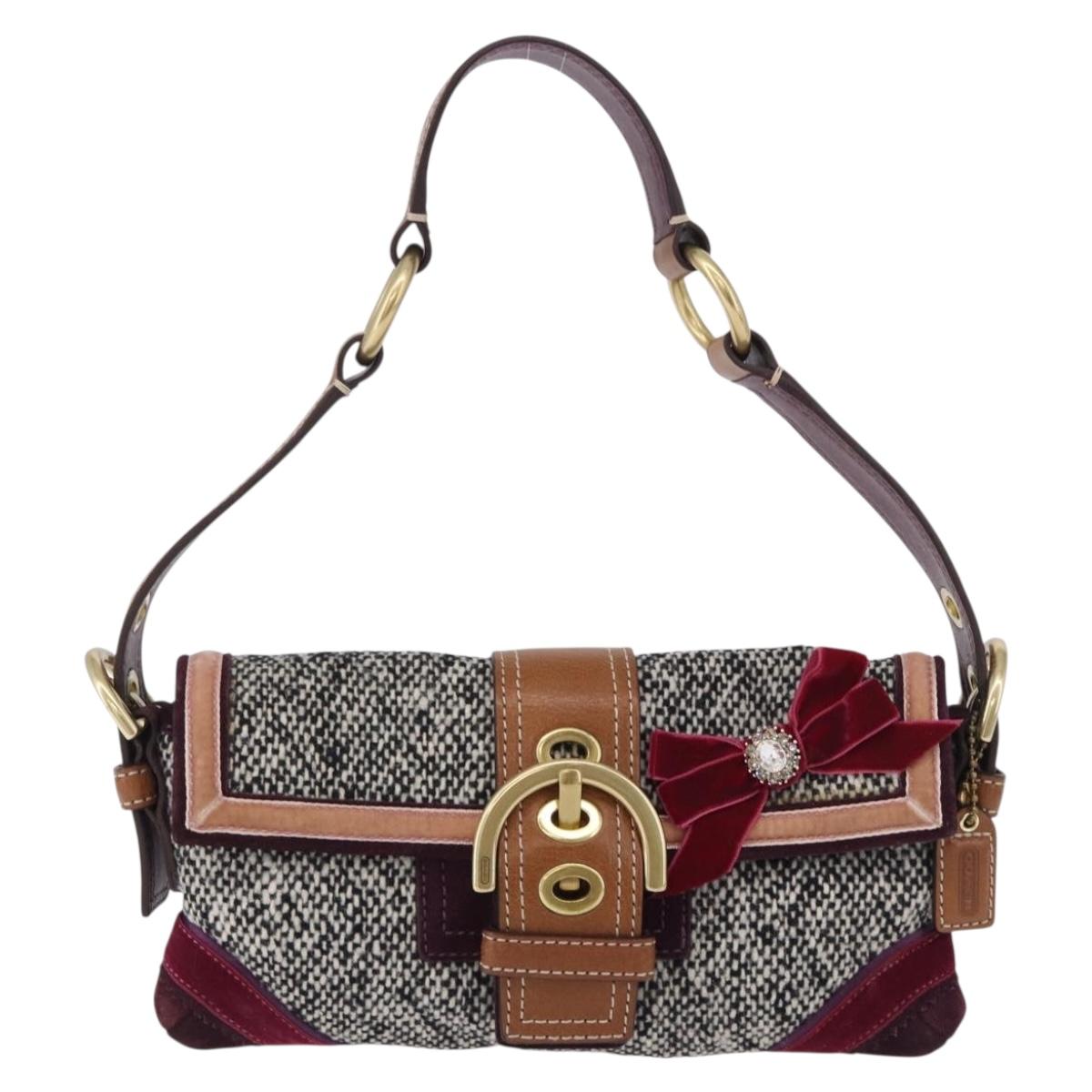 Coach Soho One Belt Hand Bag Tweed Multicolor Gold Auth am12221V