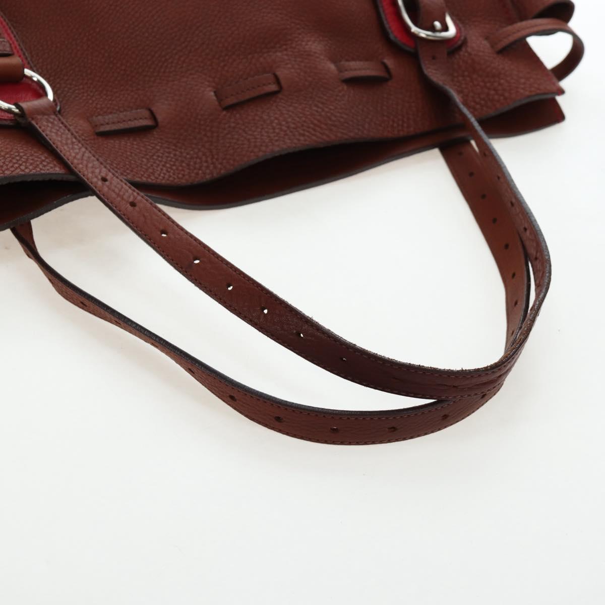 Miu Miu Tote Bag Leather Brown Silver Auth am12225V
