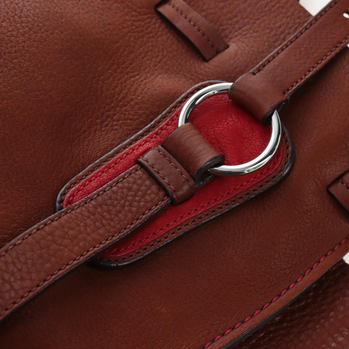 Miu Miu Tote Bag Leather Brown Silver Auth am12225V