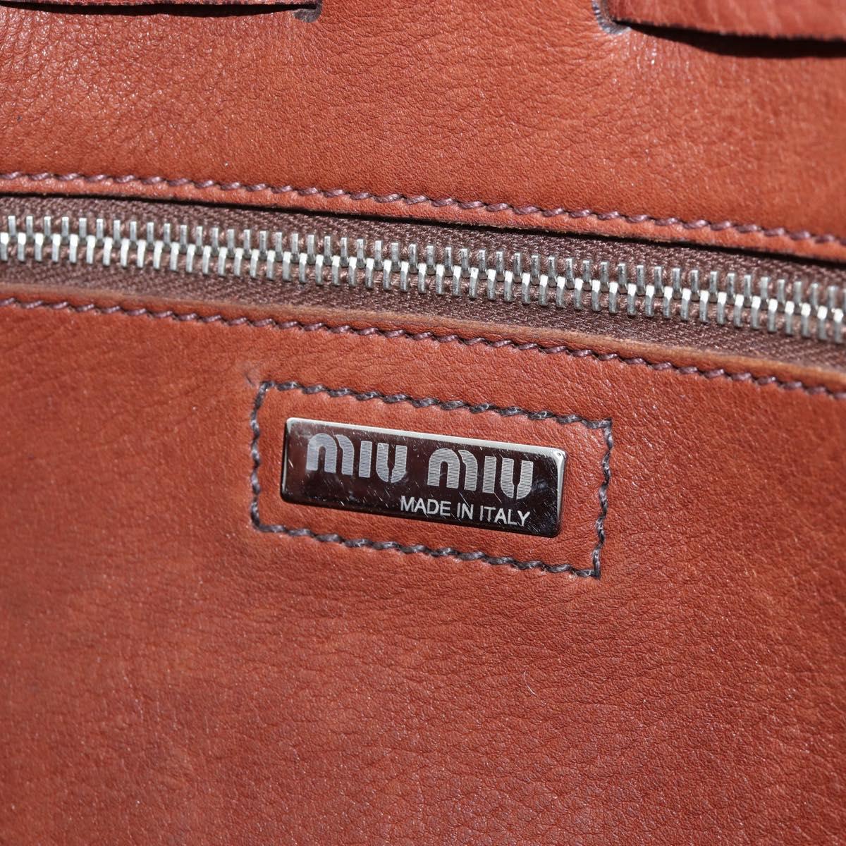 Miu Miu Tote Bag Leather Brown Silver Auth am12225V