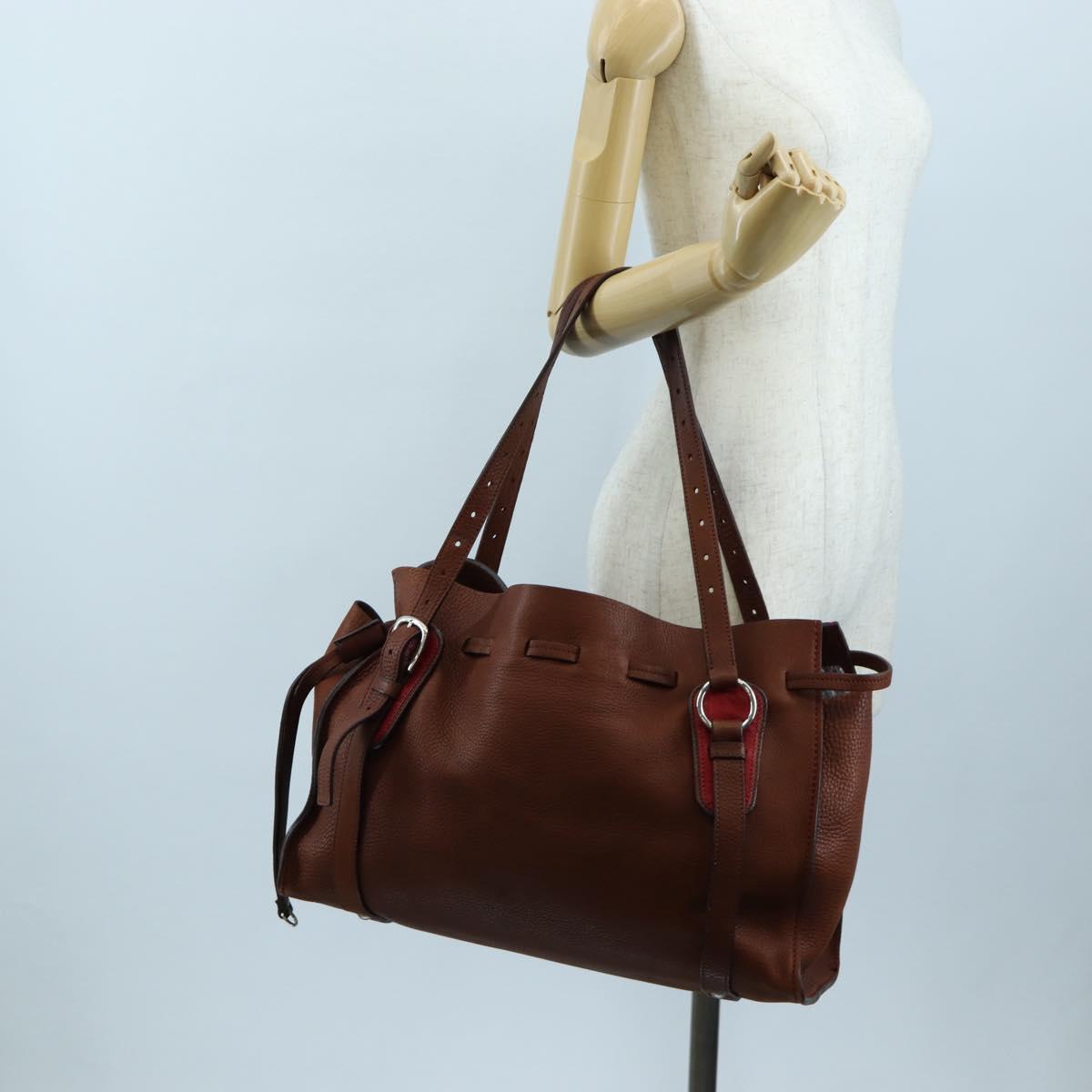 Miu Miu Tote Bag Leather Brown Silver Auth am12225V