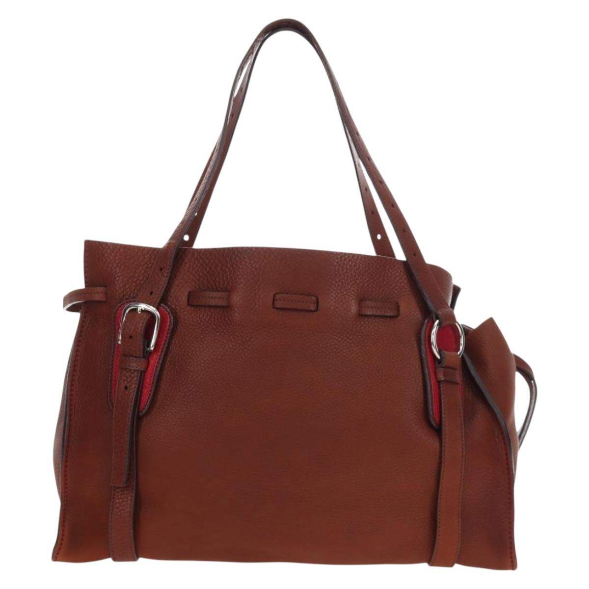 Miu Miu Tote Bag Leather Brown Silver Auth am12225V