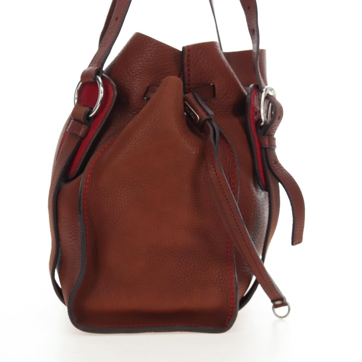 Miu Miu Tote Bag Leather Brown Silver Auth am12225V