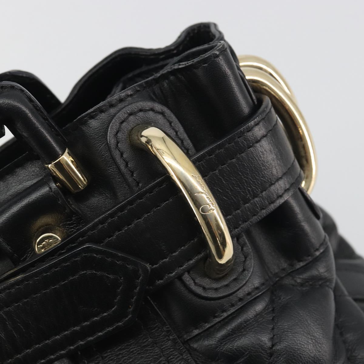 BURBERRY Hand Bag Leather Black Gold Auth am12226V