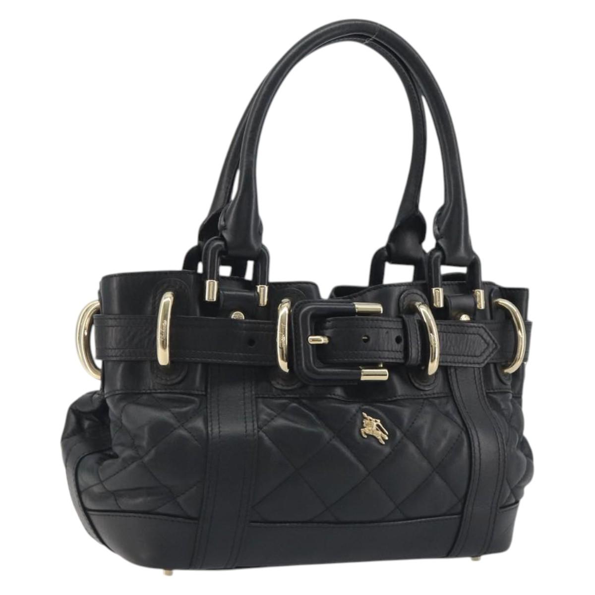 BURBERRY Hand Bag Leather Black Gold Auth am12226V