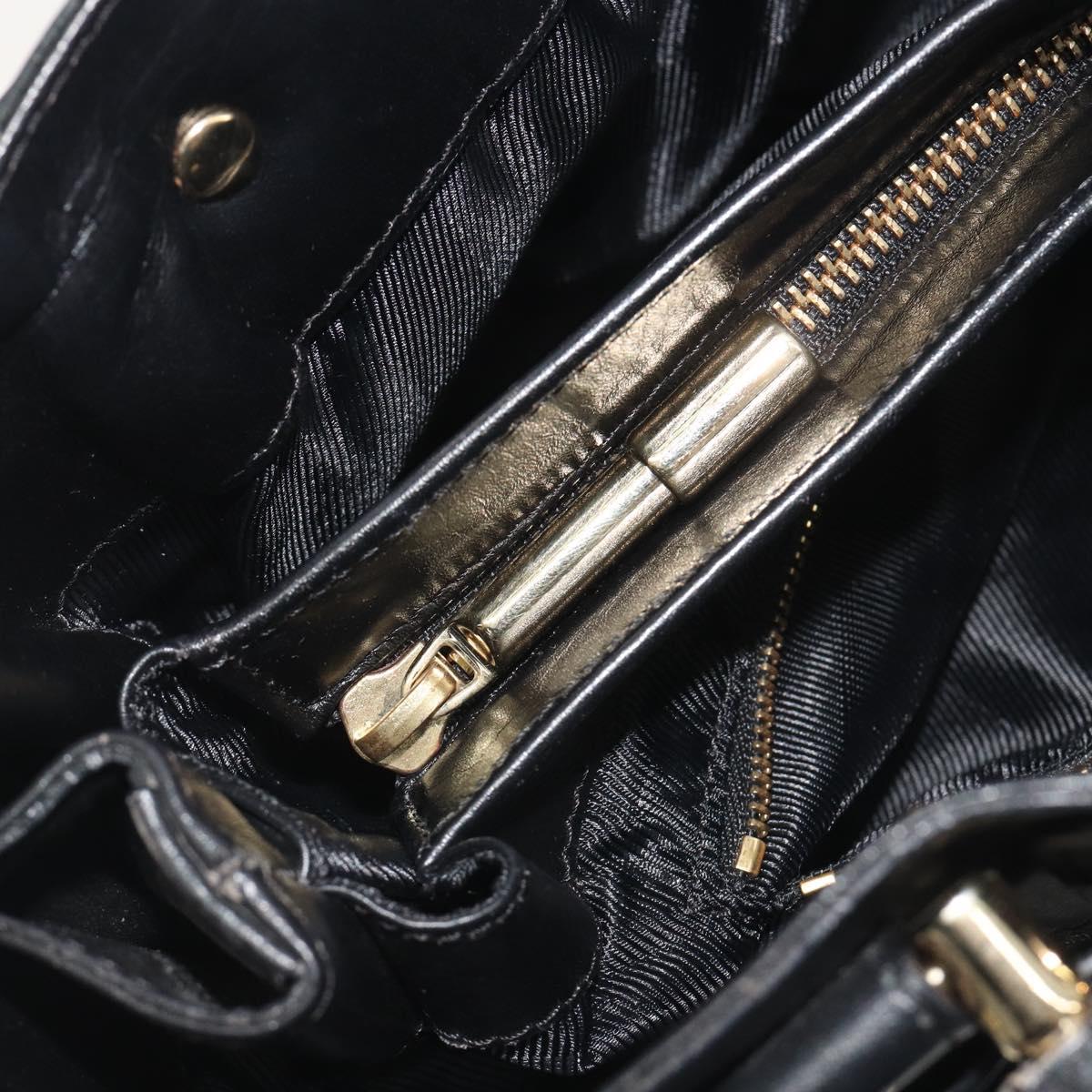 BURBERRY Hand Bag Leather Black Gold Auth am12226V