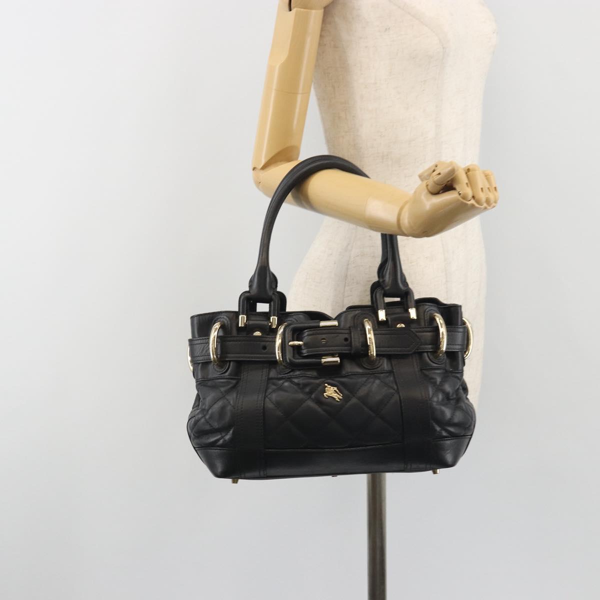 BURBERRY Hand Bag Leather Black Gold Auth am12226V