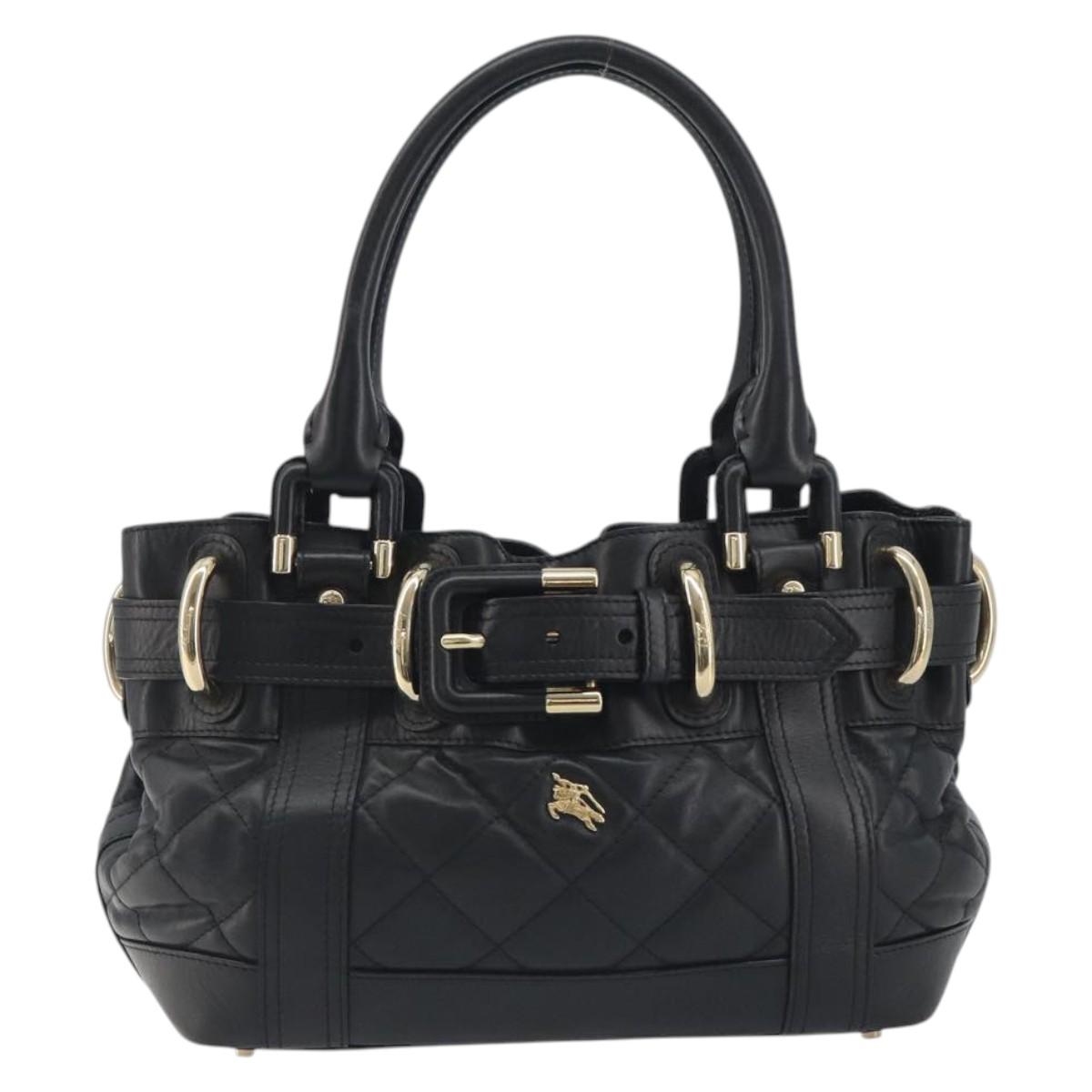 BURBERRY Hand Bag Leather Black Gold Auth am12226V
