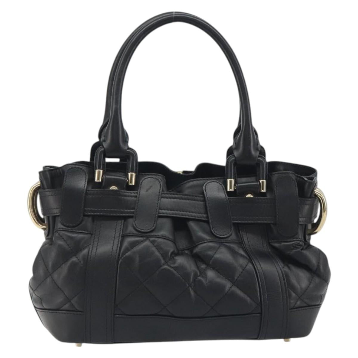 BURBERRY Hand Bag Leather Black Gold Auth am12226V