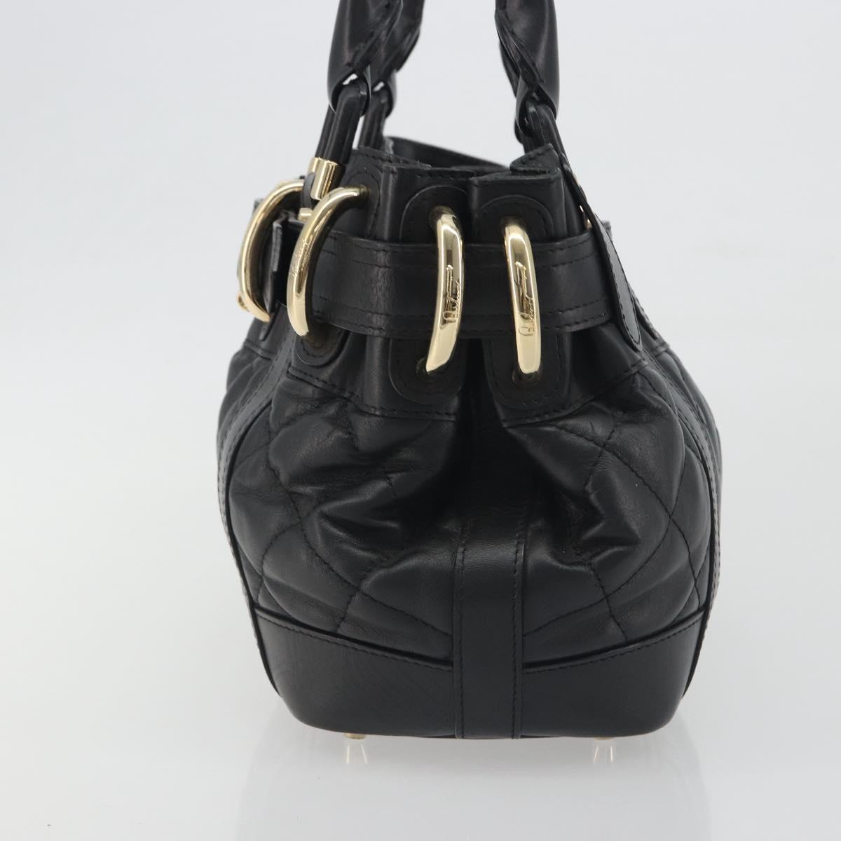 BURBERRY Hand Bag Leather Black Gold Auth am12226V