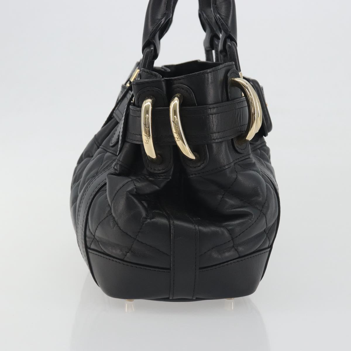 BURBERRY Hand Bag Leather Black Gold Auth am12226V