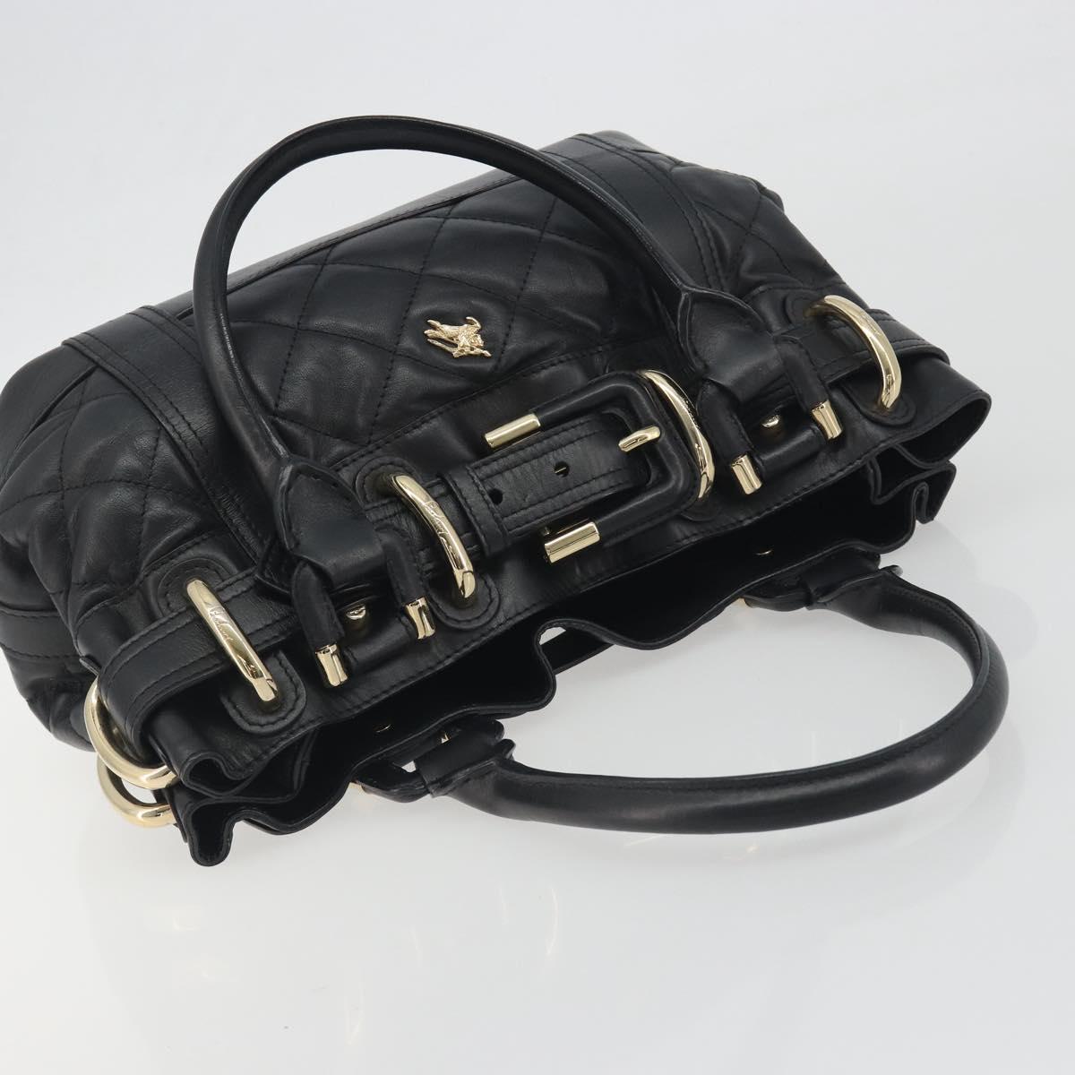 BURBERRY Hand Bag Leather Black Gold Auth am12226V