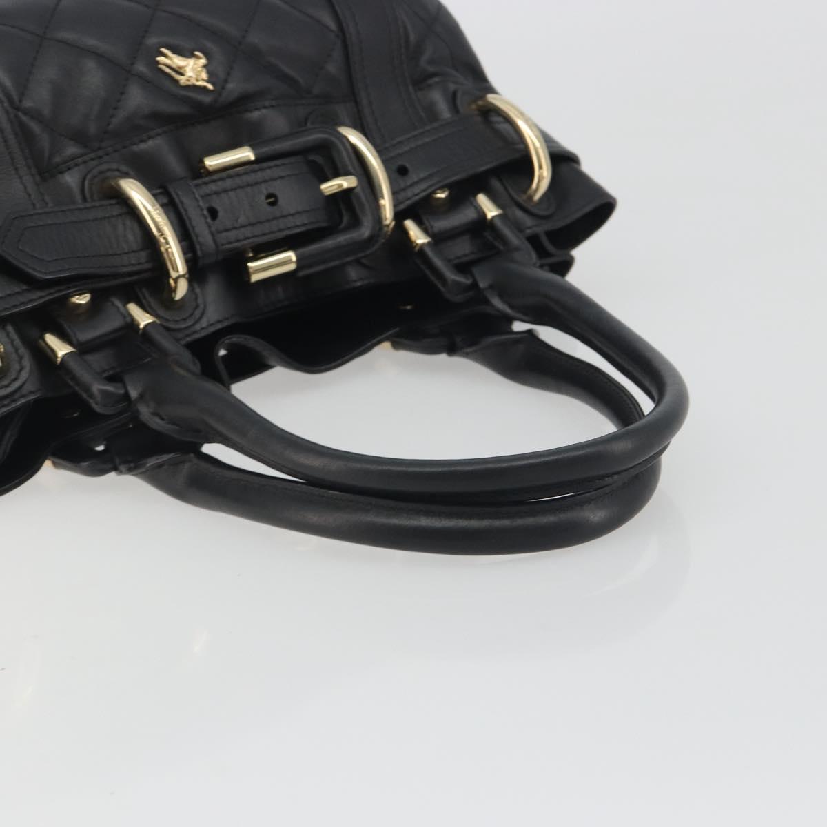 BURBERRY Hand Bag Leather Black Gold Auth am12226V