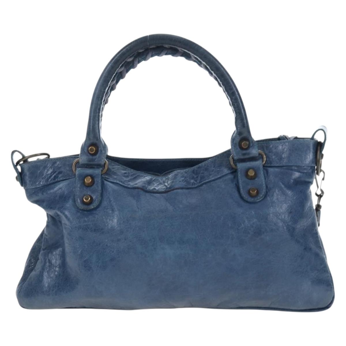 BALENCIAGA The First Hand Bag Leather 2way Blue Gold 103208 Auth am12227V