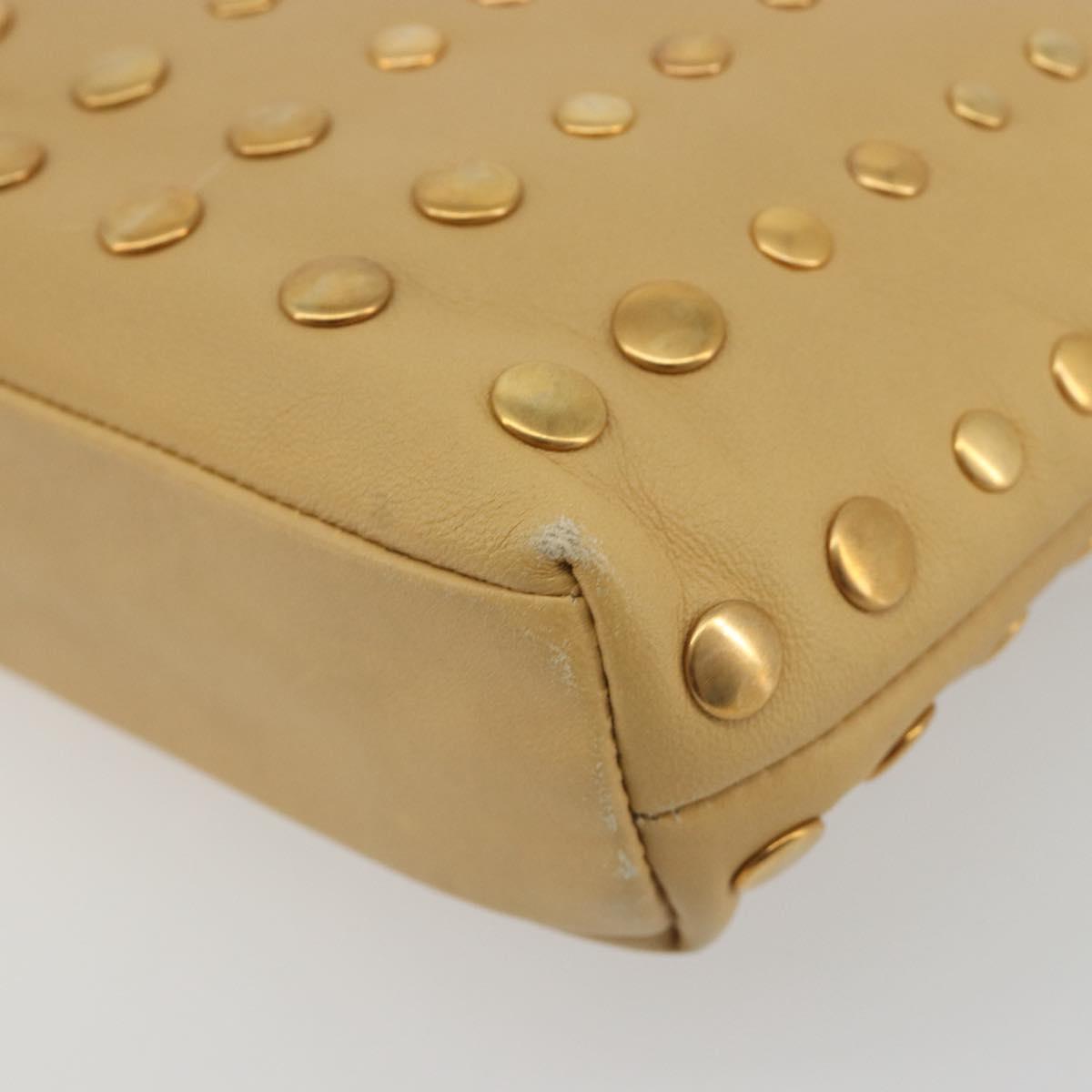PRADA Studs Tote Bag Leather Beige Gold BN0181 Auth am12230V