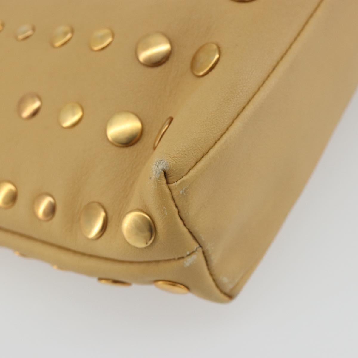 PRADA Studs Tote Bag Leather Beige Gold BN0181 Auth am12230V