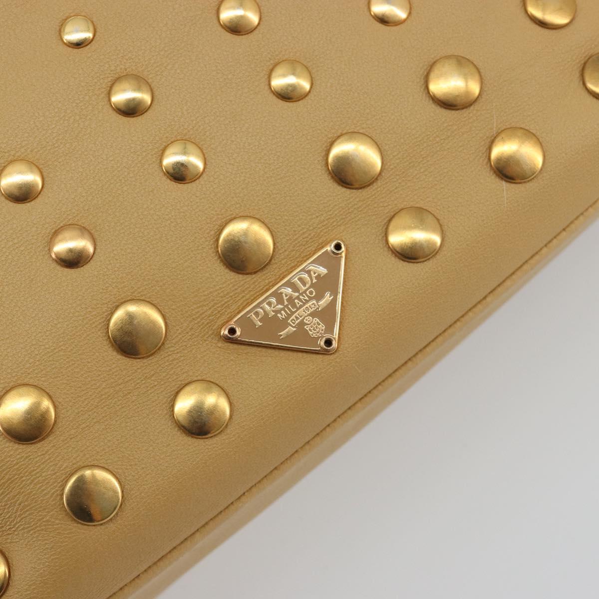 PRADA Studs Tote Bag Leather Beige Gold BN0181 Auth am12230V