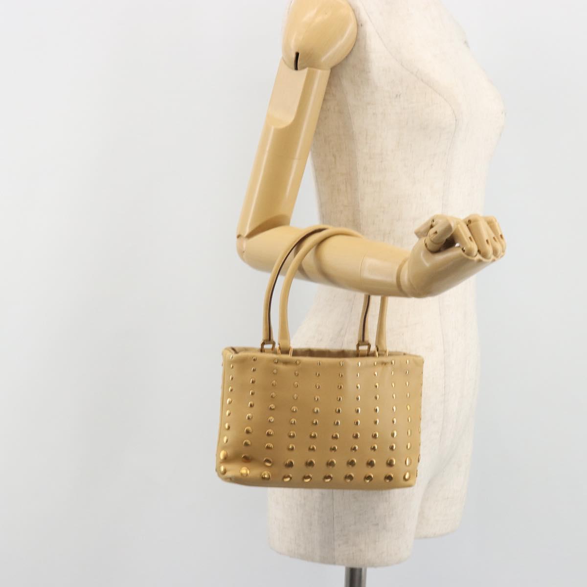 PRADA Studs Tote Bag Leather Beige Gold BN0181 Auth am12230V