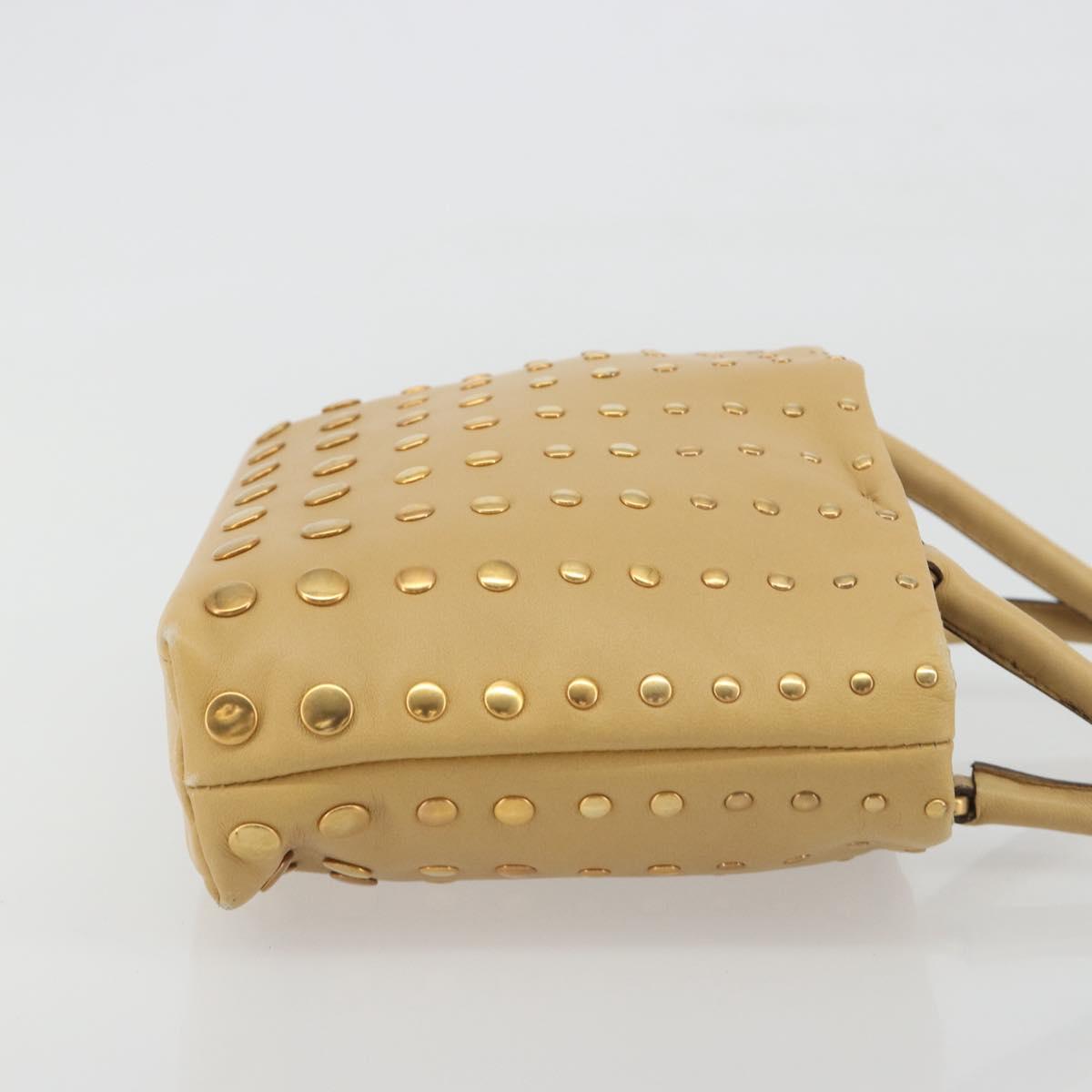 PRADA Studs Tote Bag Leather Beige Gold BN0181 Auth am12230V