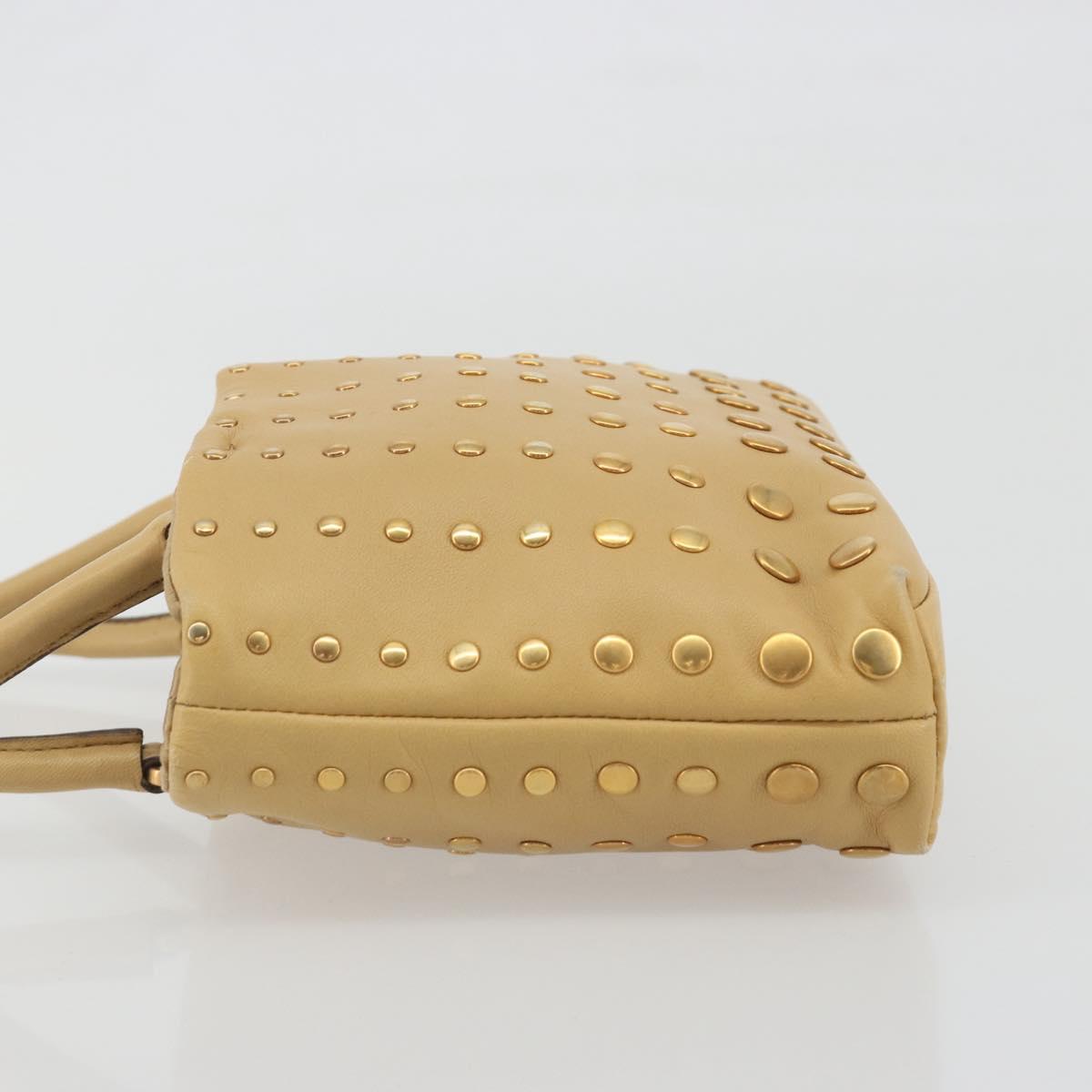 PRADA Studs Tote Bag Leather Beige Gold BN0181 Auth am12230V