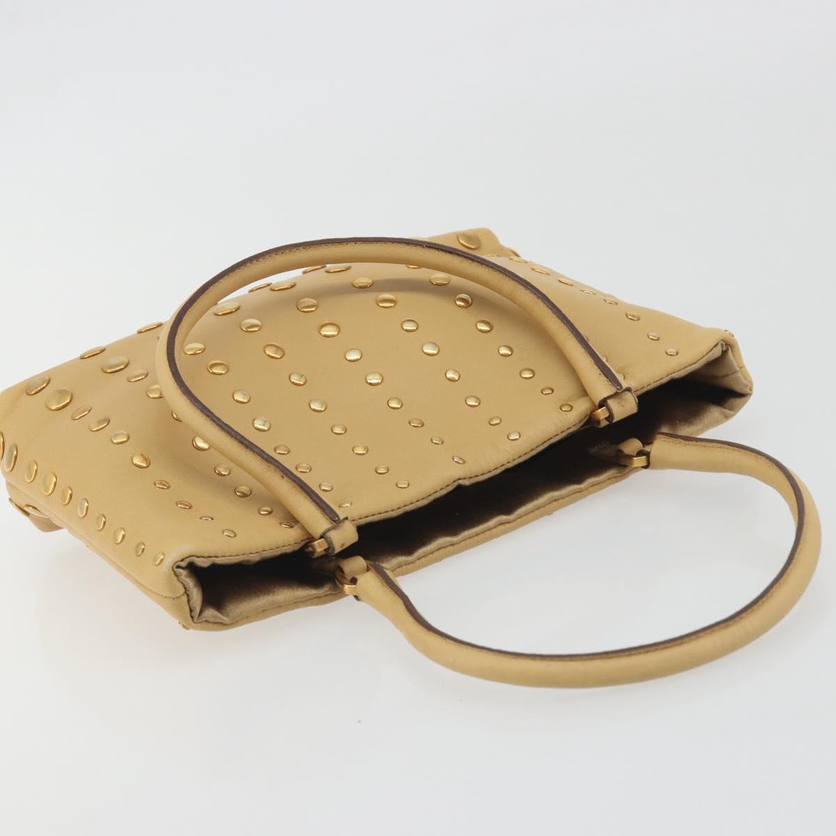 PRADA Studs Tote Bag Leather Beige Gold BN0181 Auth am12230V