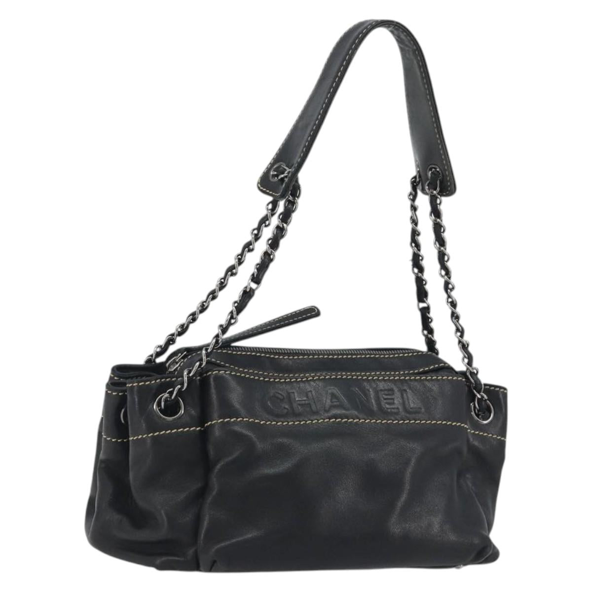 CHANEL CC Chain Hand Bag Leather Black Silver CC Auth am12231SAM