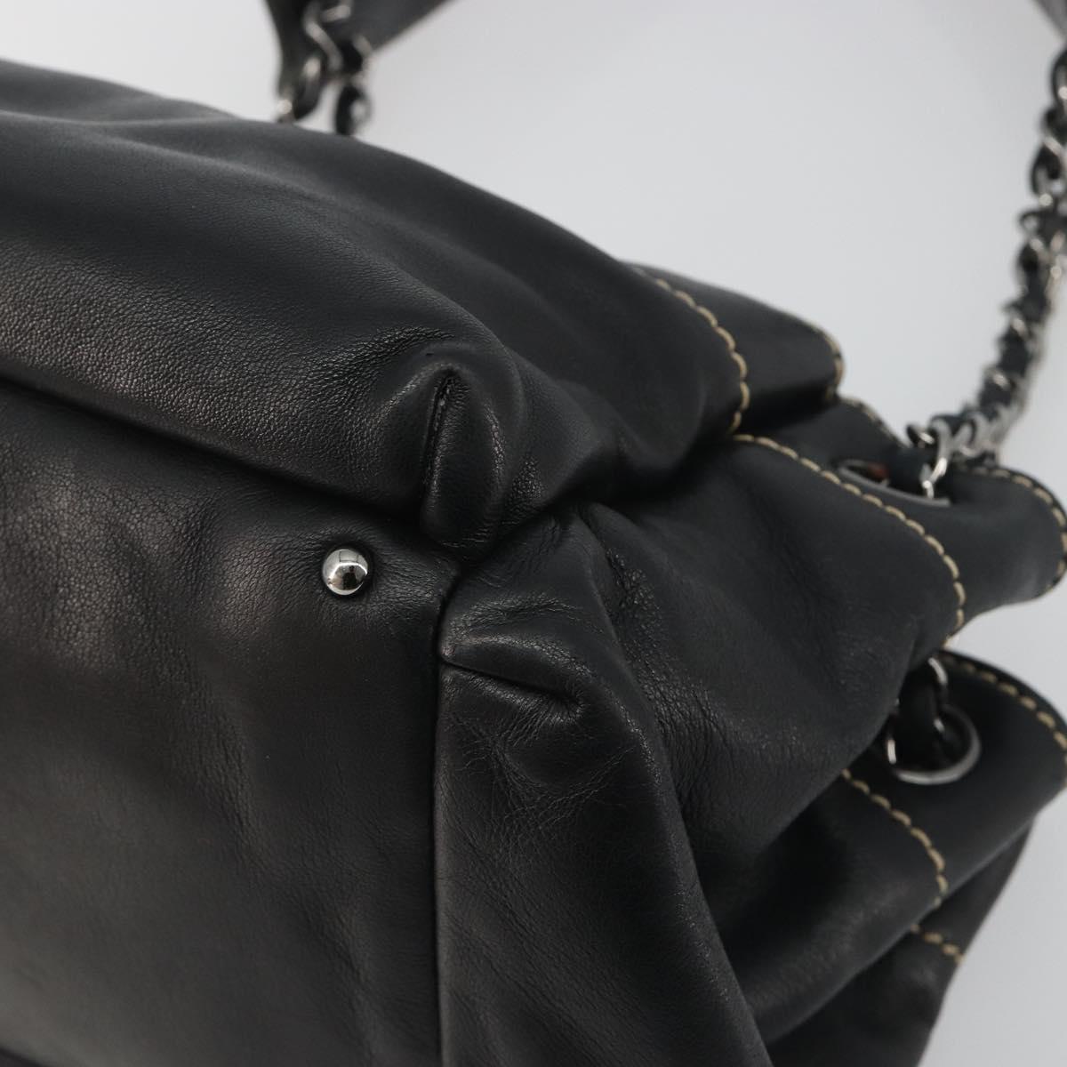 CHANEL CC Chain Hand Bag Leather Black Silver CC Auth am12231SAM