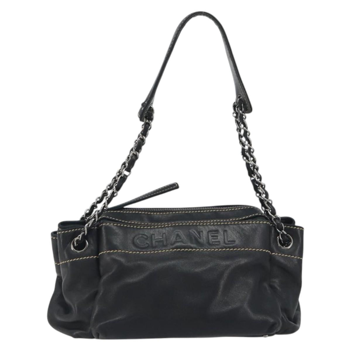 CHANEL CC Chain Hand Bag Leather Black Silver CC Auth am12231SAM