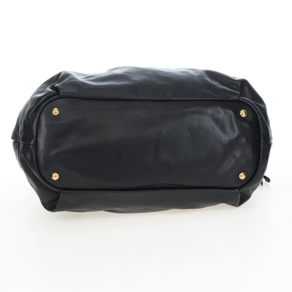 PRADA Side Ribbon Hand Bag Leather Black Gold BR4240 Auth am12234V