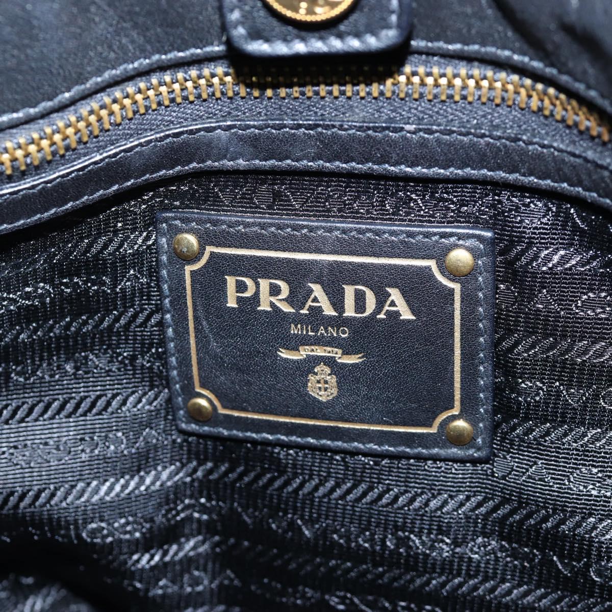 PRADA Side Ribbon Hand Bag Leather Black Gold BR4240 Auth am12234V