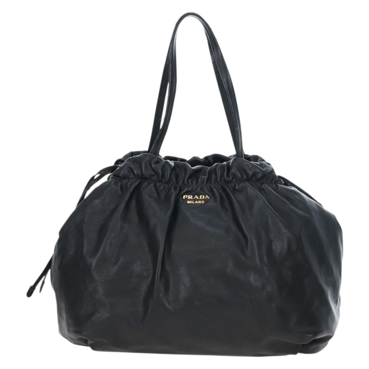 PRADA Side Ribbon Hand Bag Leather Black Gold BR4240 Auth am12234V