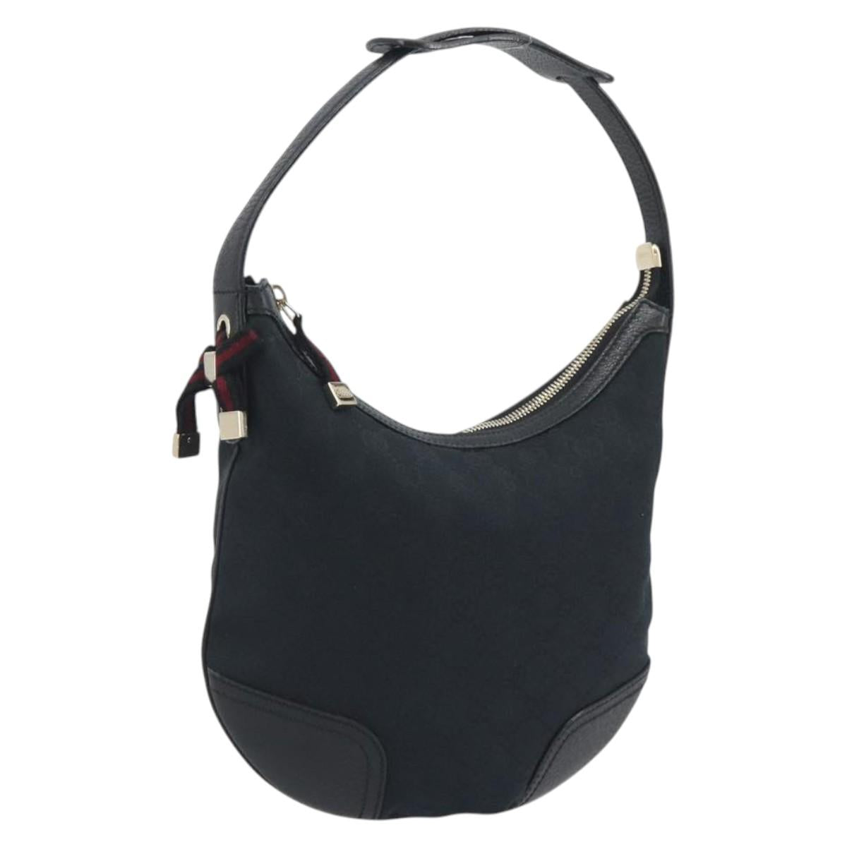GUCCI GG Canvas Pretty Shoulder Bag Black Gold 162895 Auth am12235V