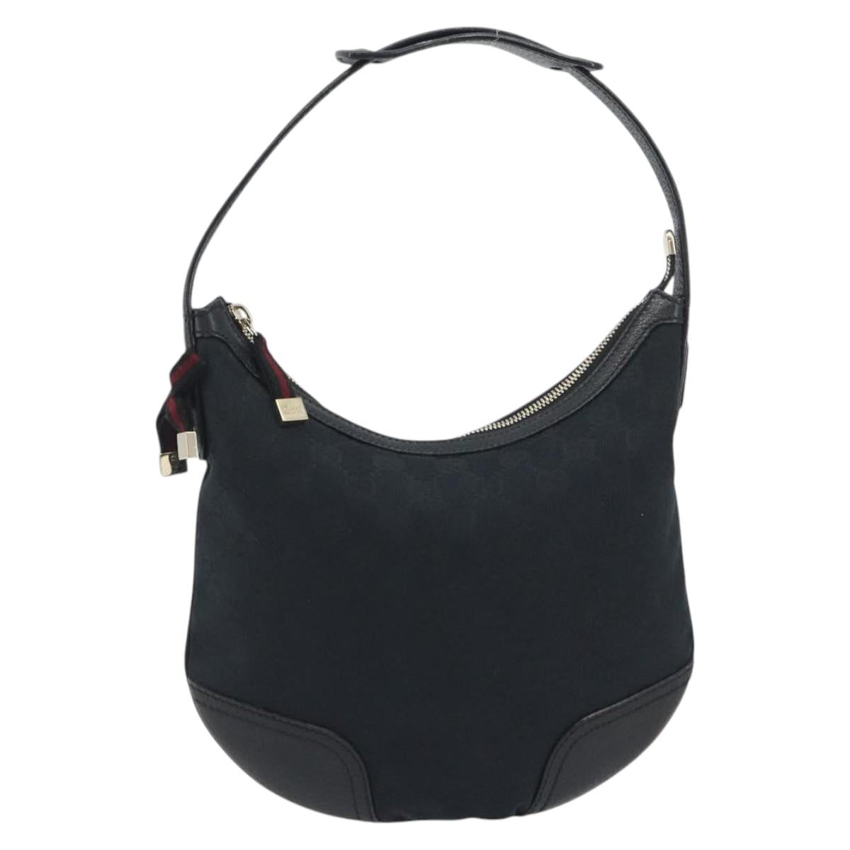 GUCCI GG Canvas Pretty Shoulder Bag Black Gold 162895 Auth am12235V