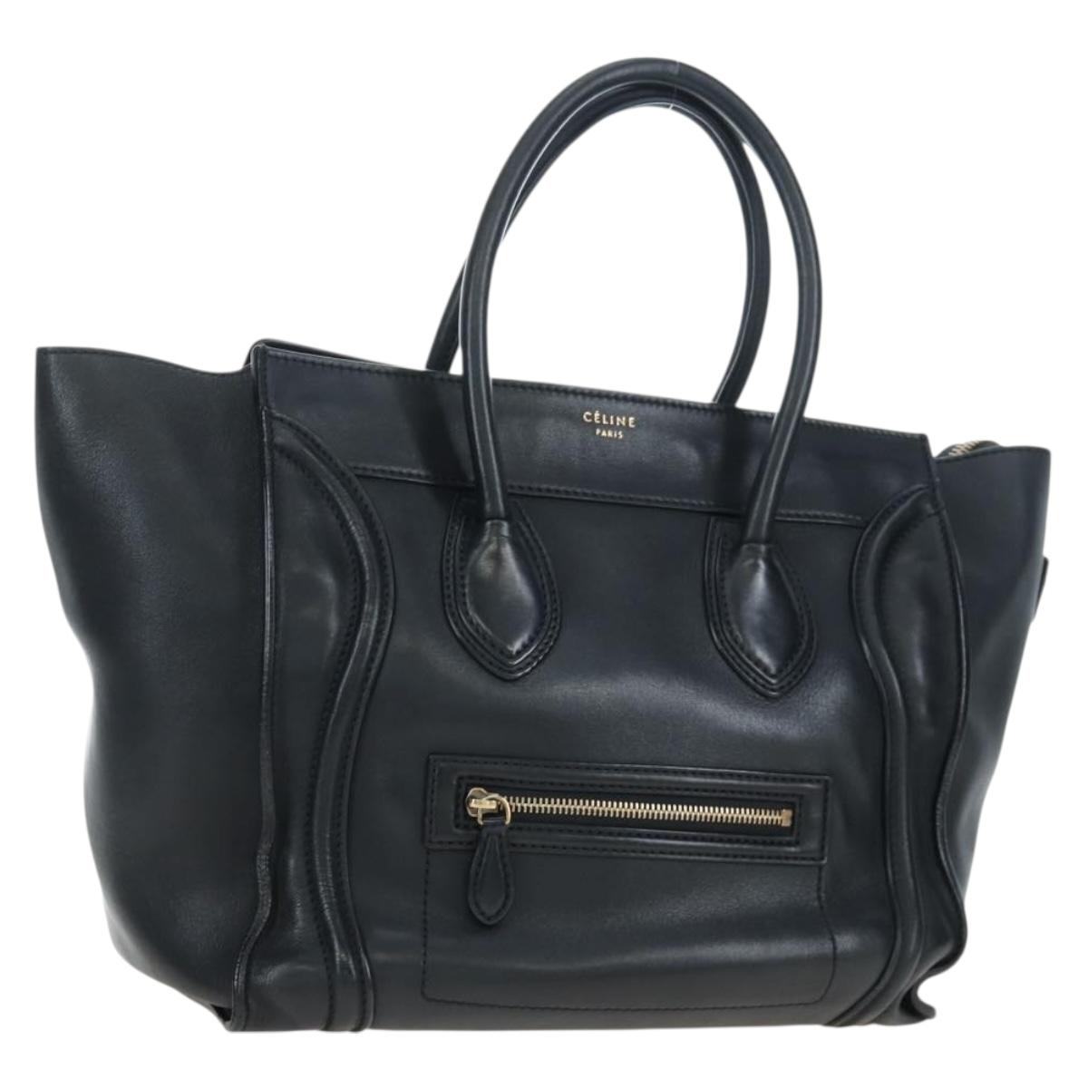CELINE Luggage Hand Bag Leather Black Gold Auth am12236V
