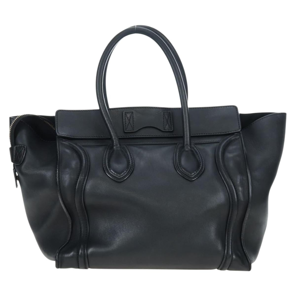 CELINE Luggage Hand Bag Leather Black Gold Auth am12236V
