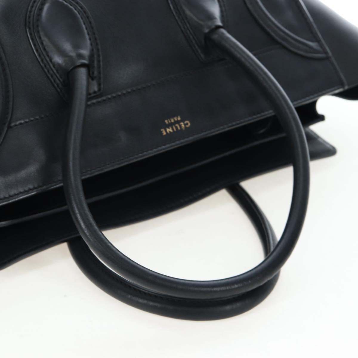 CELINE Luggage Hand Bag Leather Black Gold Auth am12236V