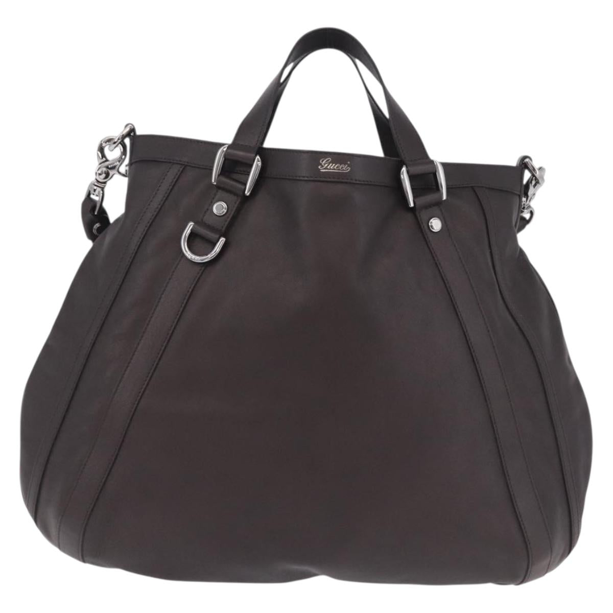 GUCCI Shoulder Bag Leather 2way Outlet Brown Silver 268641 Auth am12238V