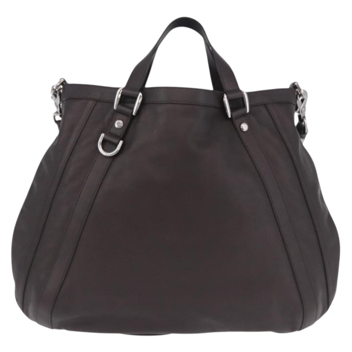 GUCCI Shoulder Bag Leather 2way Outlet Brown Silver 268641 Auth am12238V