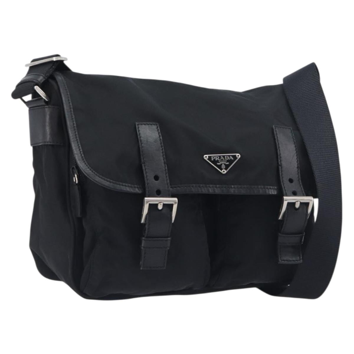 PRADA Shoulder Bag Nylon Black Silver BT0172 Auth am12240V