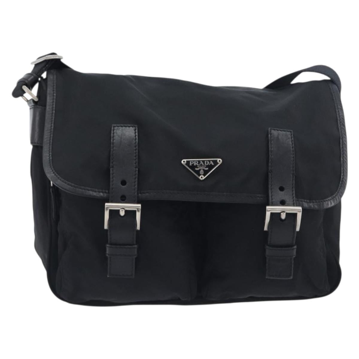 PRADA Shoulder Bag Nylon Black Silver BT0172 Auth am12240V