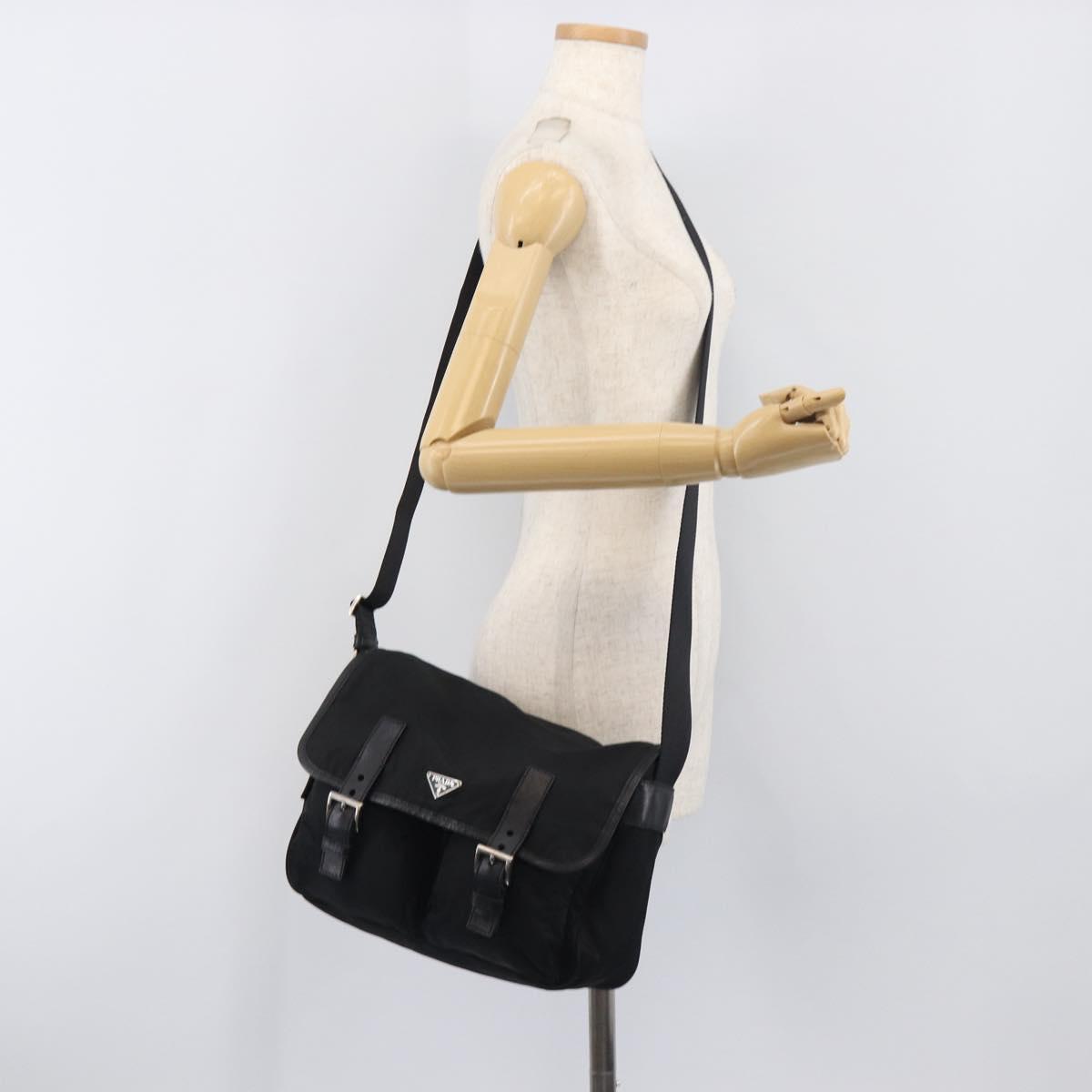 PRADA Shoulder Bag Nylon Black Silver BT0172 Auth am12240V