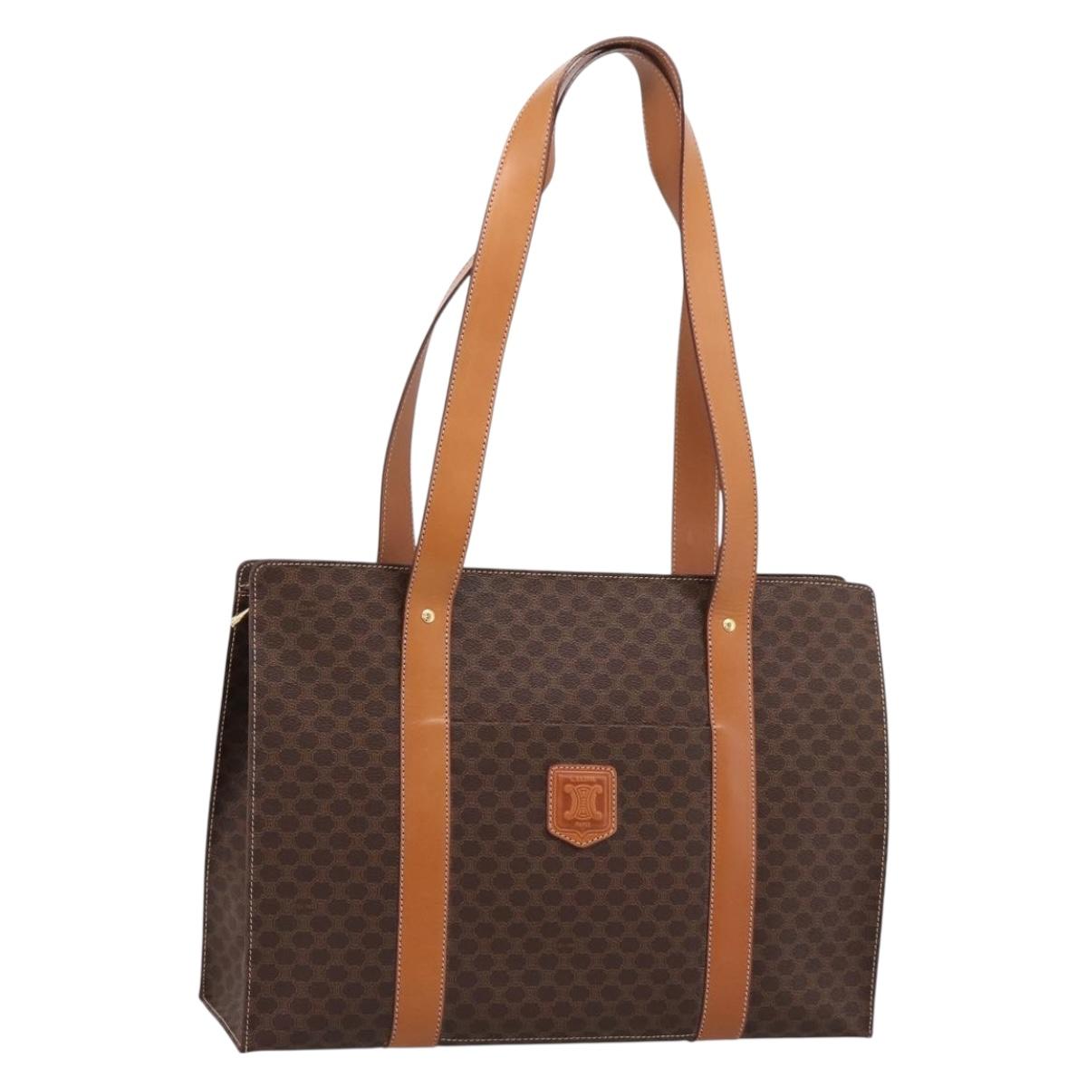 CELINE Macadam Canvas Tote Bag PVC Leather Brown Gold Auth am12243V