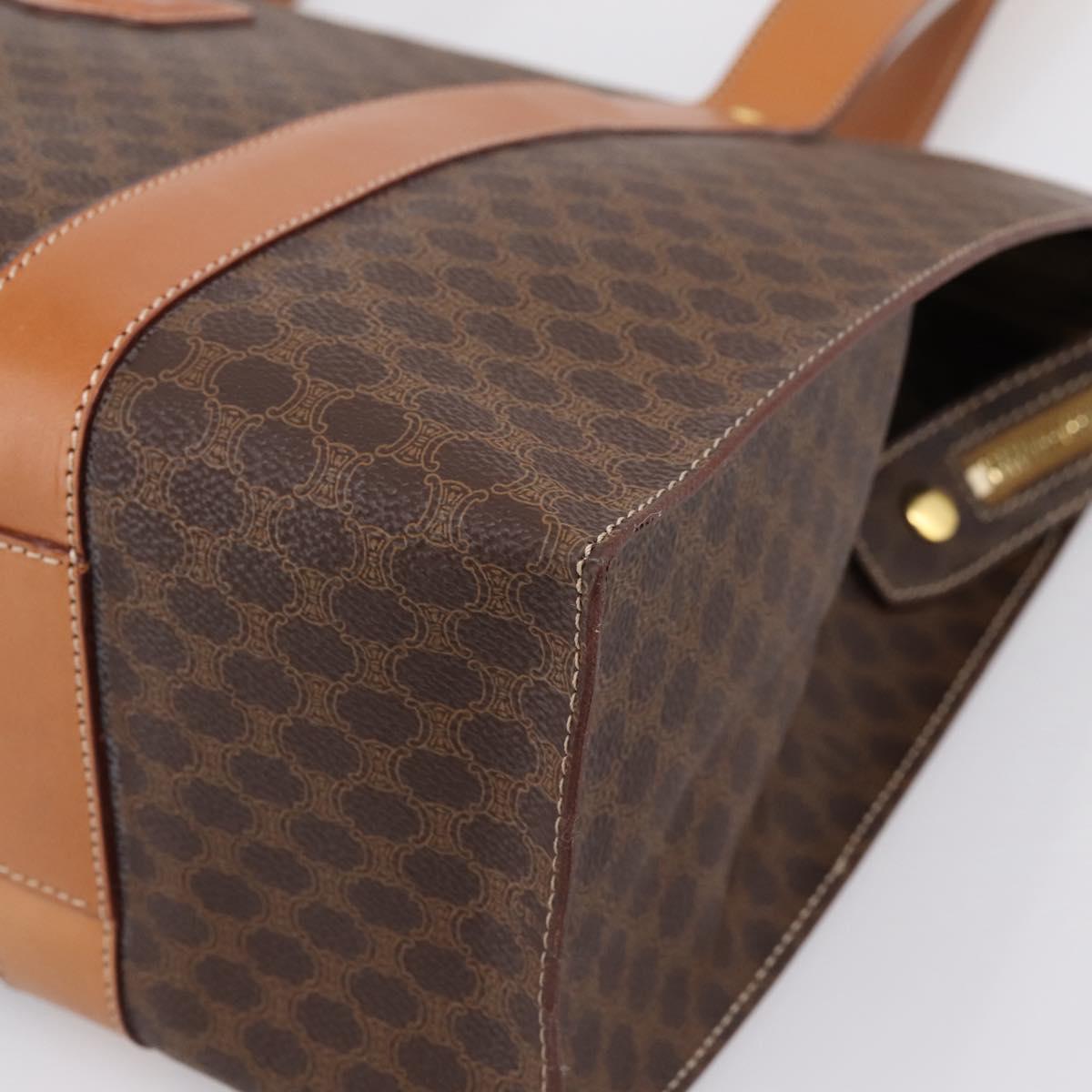 CELINE Macadam Canvas Tote Bag PVC Leather Brown Gold Auth am12243V