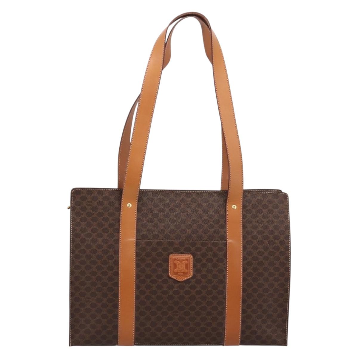 CELINE Macadam Canvas Tote Bag PVC Leather Brown Gold Auth am12243V