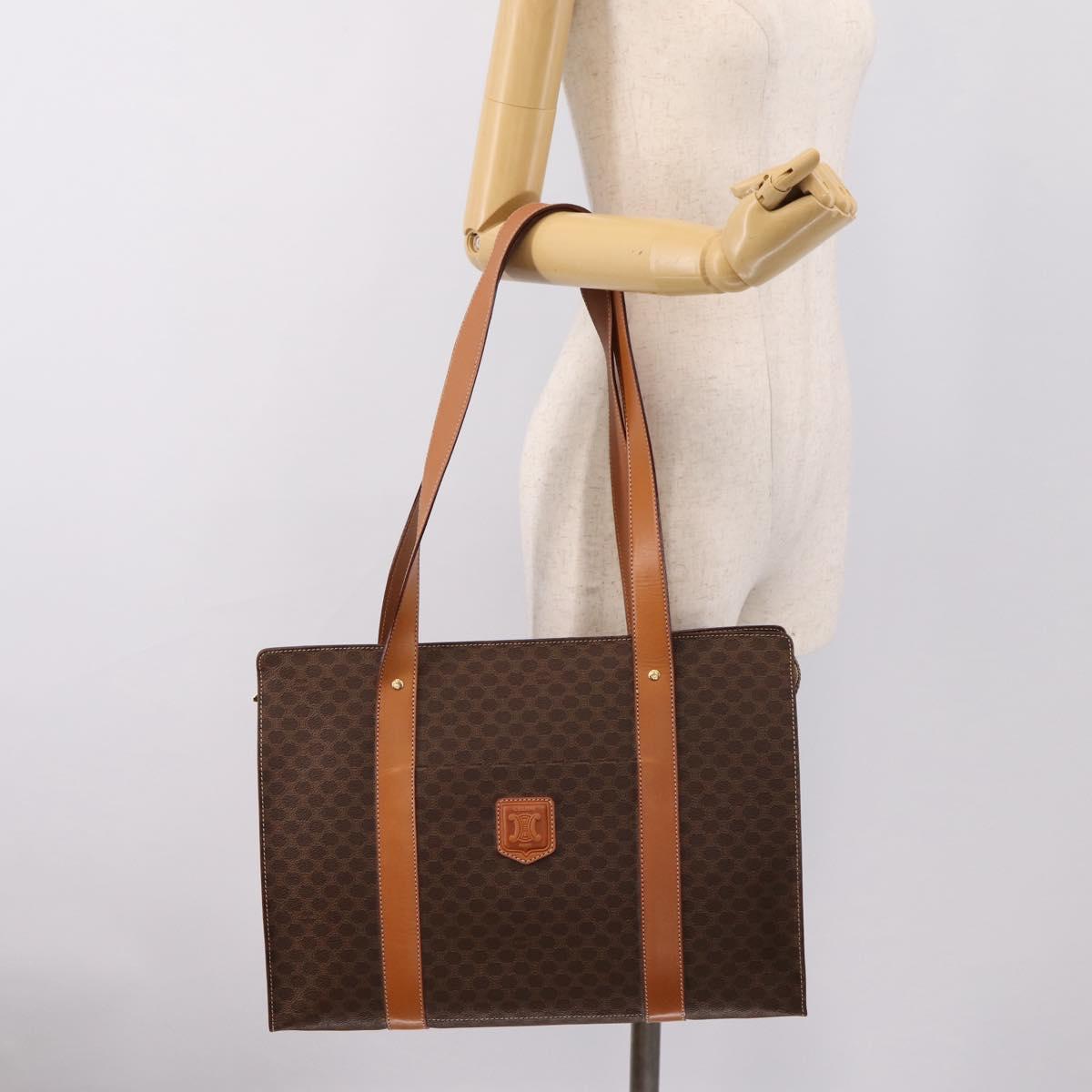 CELINE Macadam Canvas Tote Bag PVC Leather Brown Gold Auth am12243V