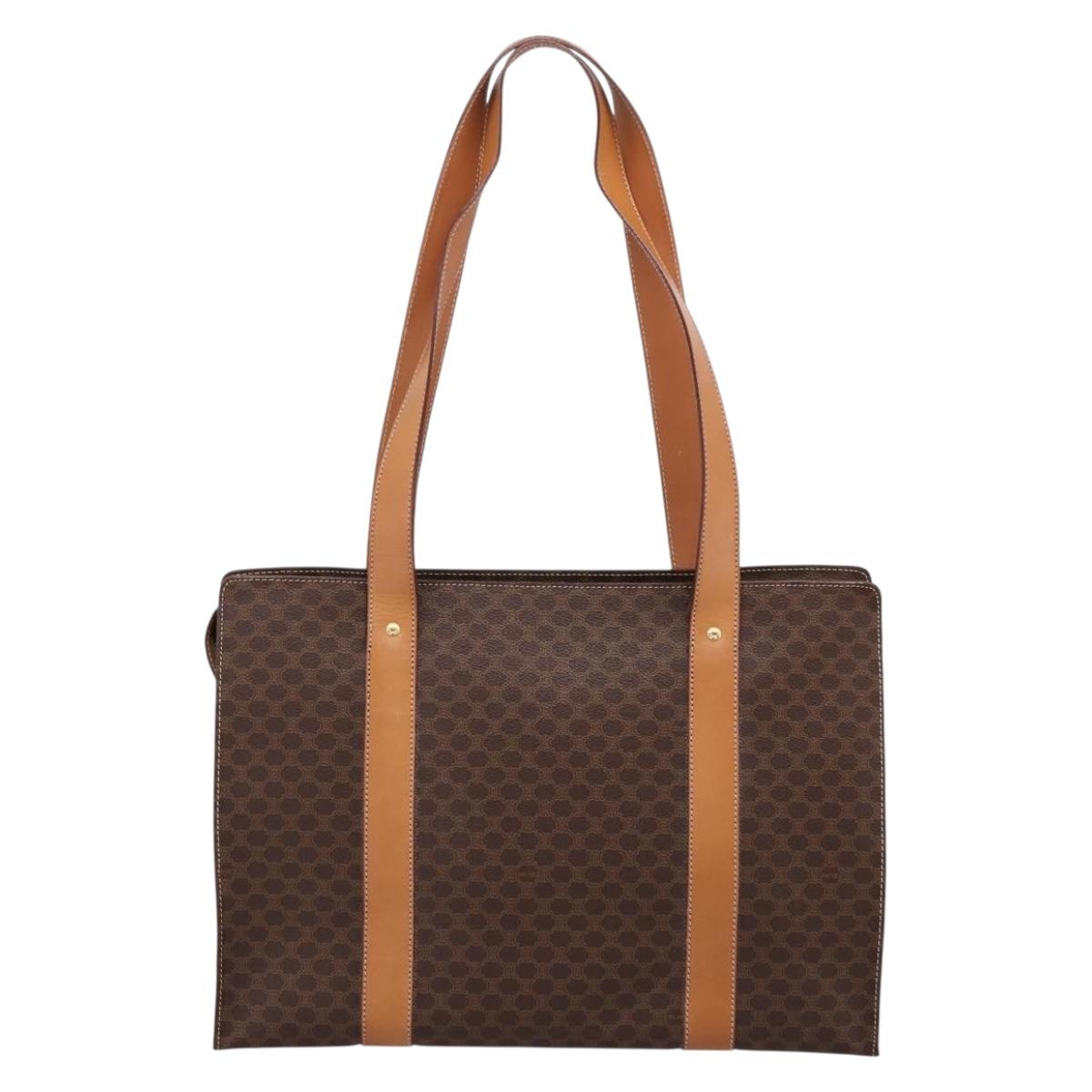 CELINE Macadam Canvas Tote Bag PVC Leather Brown Gold Auth am12243V
