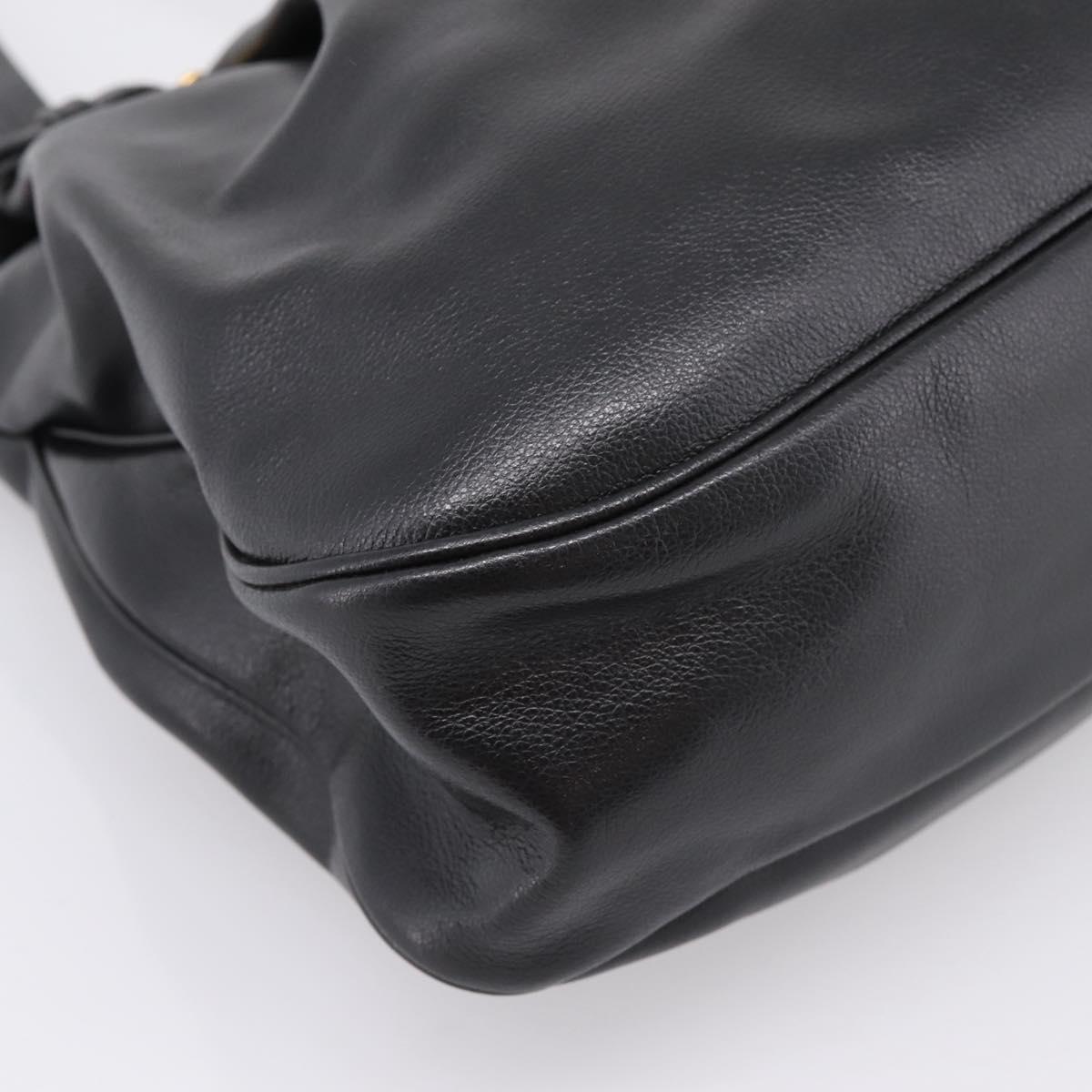 PRADA Tote Bag Calf Skin Black Gold Auth am12245SAM