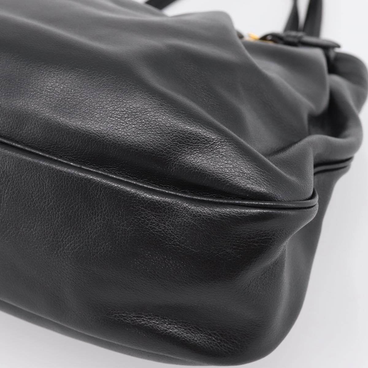 PRADA Tote Bag Calf Skin Black Gold Auth am12245SAM